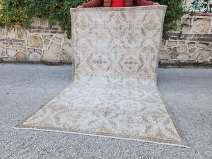 4x7 Oushak Small Rug, Neutral Turkish Hand Woven, Bohem Home Decor