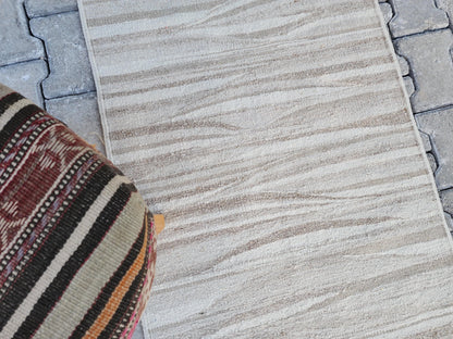 2x11 Neutral Runner Rug, Handwoven Turkish Kilim, Rustic Boho Decor