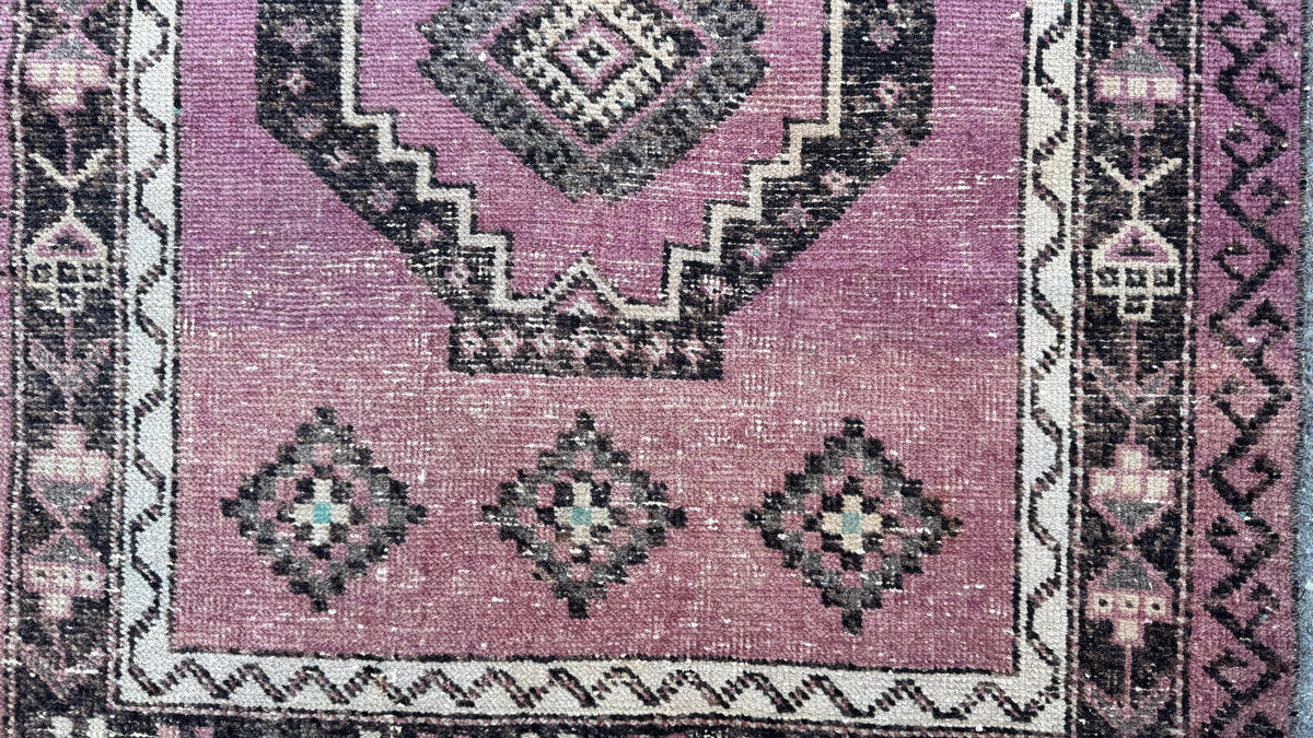3x12 Purple Wool Runner Rug, Hand Made Rustic Decor, Kitchen Decor