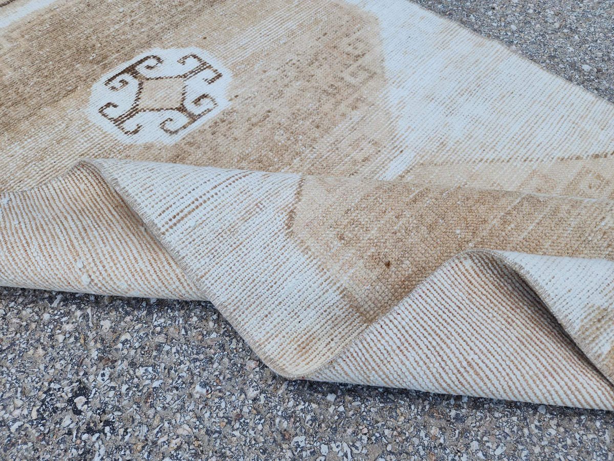 3x11 Neutral Turkish Wool Runner Rug, Hand-Knotted Vintage Hallway & Entryway Rug