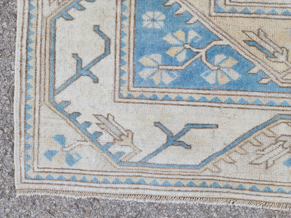 5x8 Neutral Soft Blue Rug, Turkish Hand Made Beige Carpet, Dining Room Boho Decor
