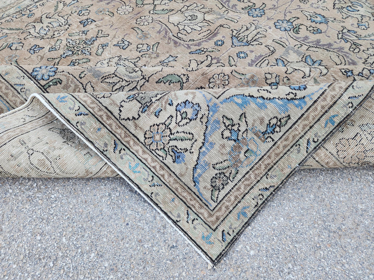 Oversized Brown Wool Oriental Rug 9x13: Hand-Knotted Farmhouse Style
