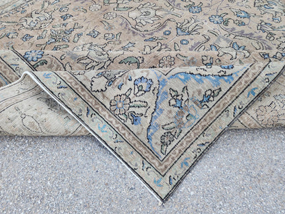 Oversized Brown Wool Oriental Rug 9x13: Hand-Knotted Farmhouse Style