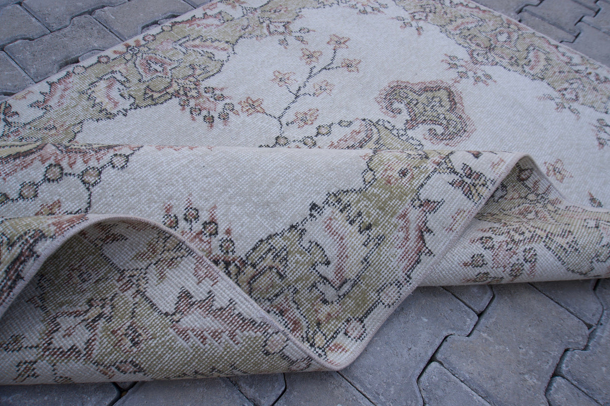 Vintage Turkish Oushak Rug 4x7: Handwoven Wool & Cotton