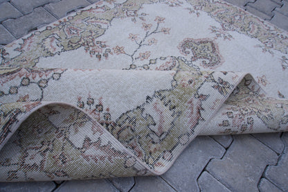 Vintage Turkish Oushak Rug 4x7: Handwoven Wool & Cotton