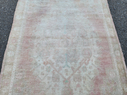 Handwoven Oushak Rug 3x6: Bohemian Turkish Wool Rug