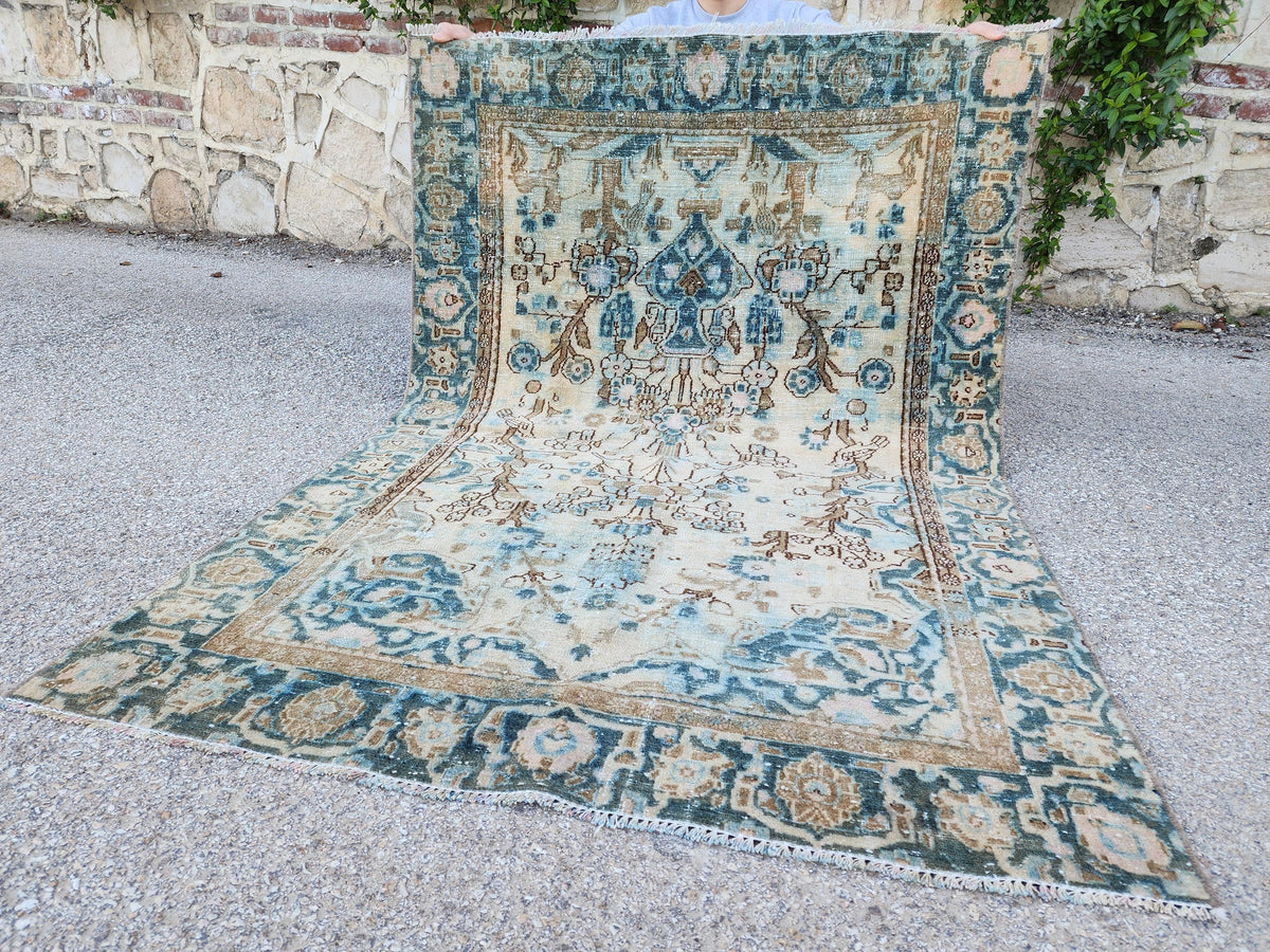Hand Knotted Wool Turkish Rug 4x6: Oushak Rustic Decor
