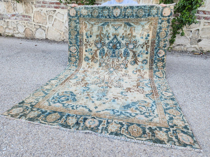 Hand Knotted Wool Turkish Rug 4x6: Oushak Rustic Decor