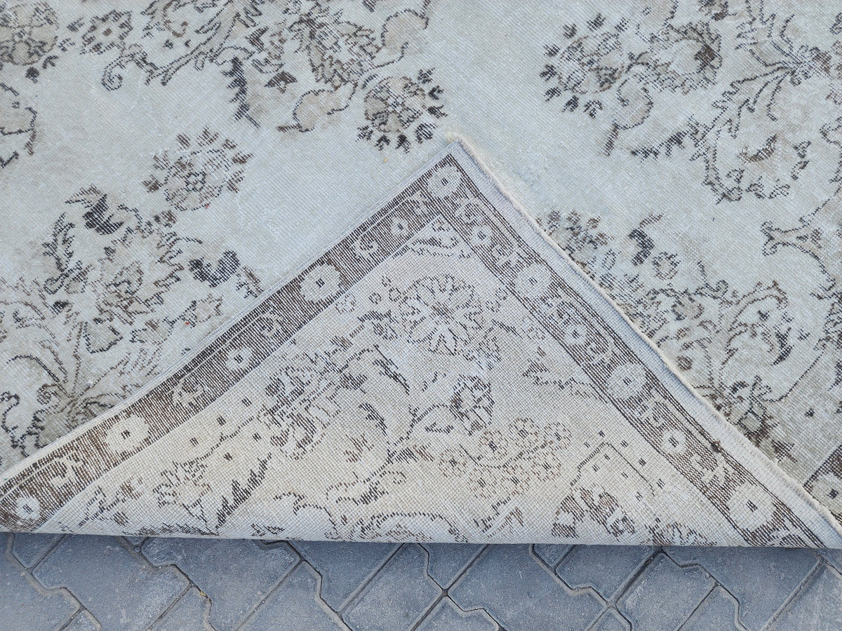 7x10 Vintage Oushak Rug: Hand-Knotted Wool, Beige Traditional Rug