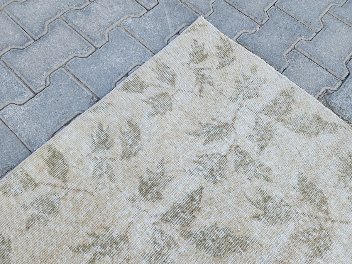 Handwoven Turkish Oushak Rug 3x7: Wool & Cotton Blend
