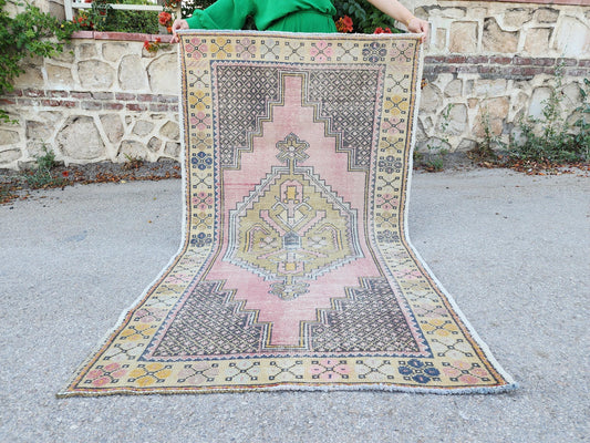 3x6 Vintage Area Rug, Hand Made Rustic Decor, Living Room Boho Decor, Gift For Mom