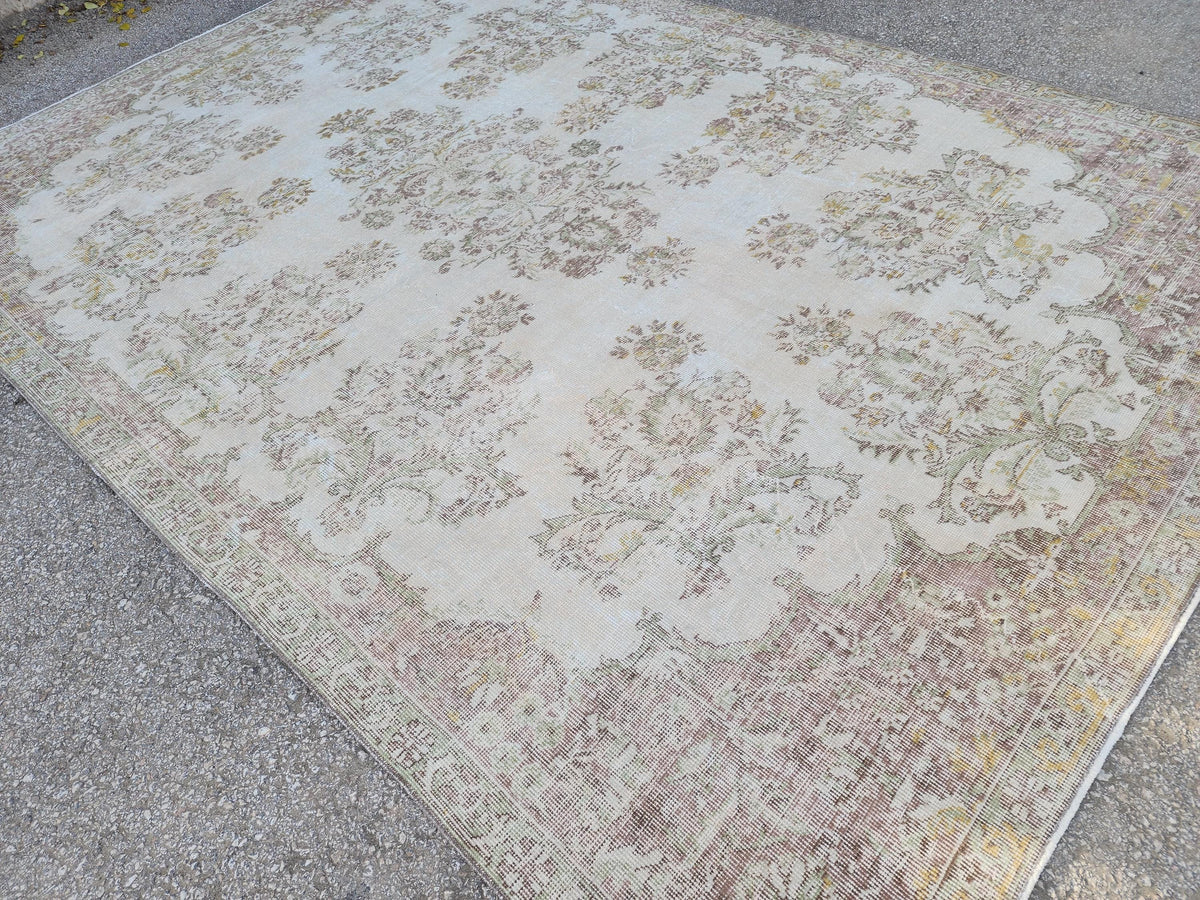 7x10 Turkish Neutral Rug, Hand Made Oriental Rug, Medallion Home Design
