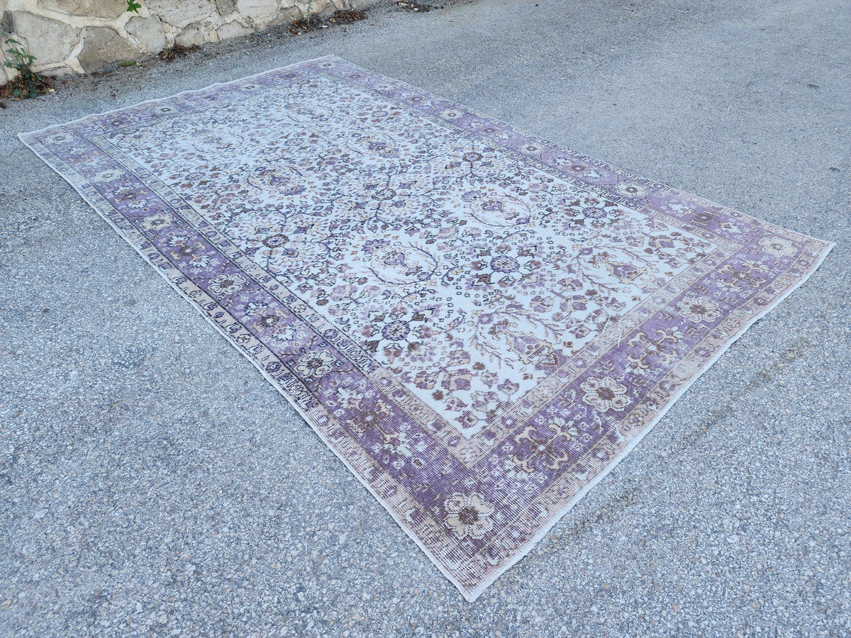 Oushak Neutral Rug 5x9, Turkish Beige Hand Made Carpet, Rustic Dining Room Decor
