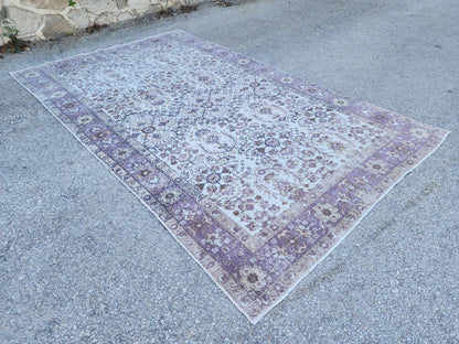 Oushak Neutral Rug 5x9, Turkish Beige Hand Made Carpet, Rustic Dining Room Decor