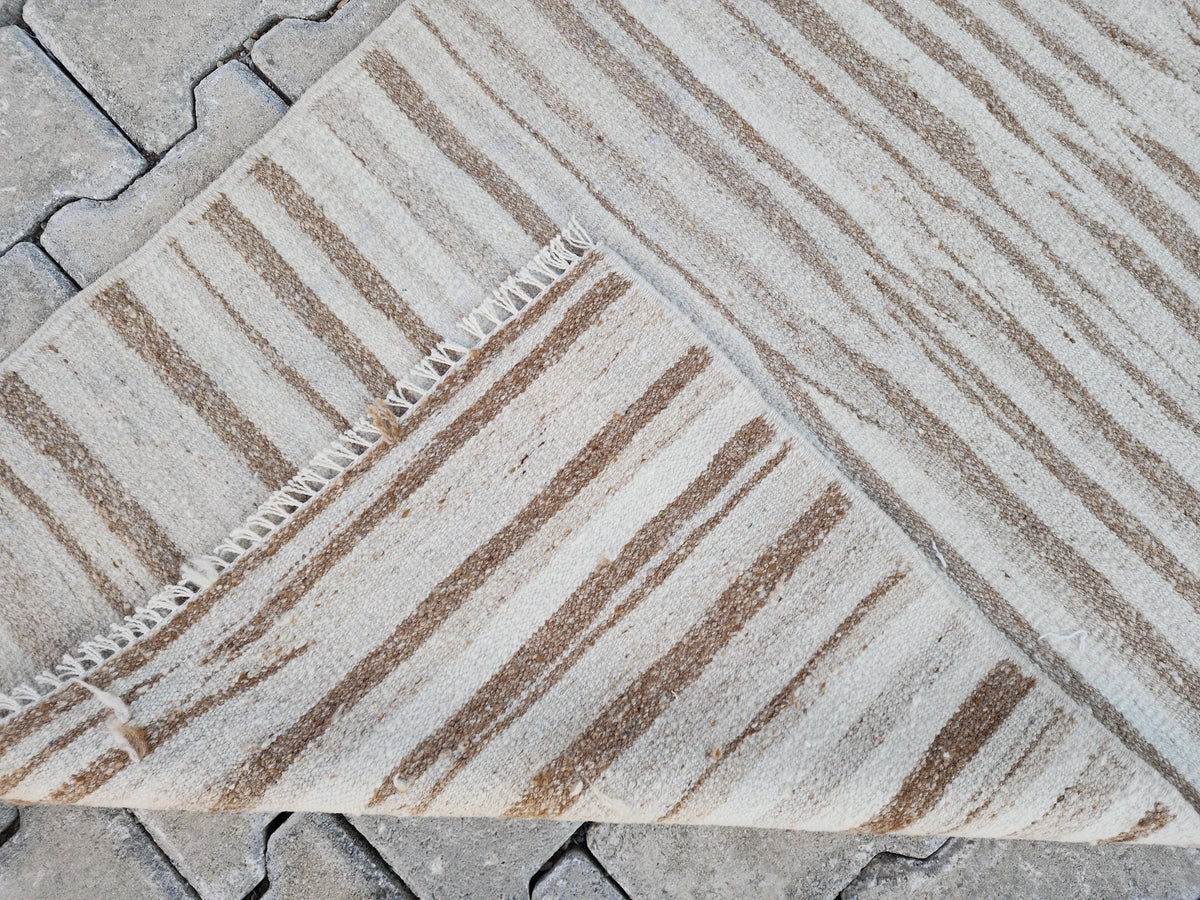 2x11 Hand Knotted Turkish Kilim Runner Rug: Neutral Wool, Rustic Decor