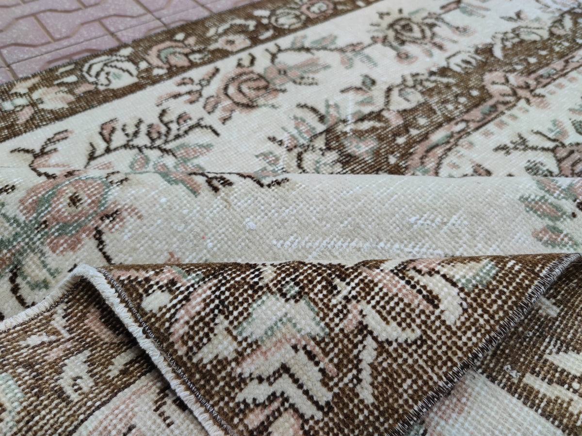 Vintage Oushak Rug 3x6: Handwoven Wool & Cotton Turkish Rug