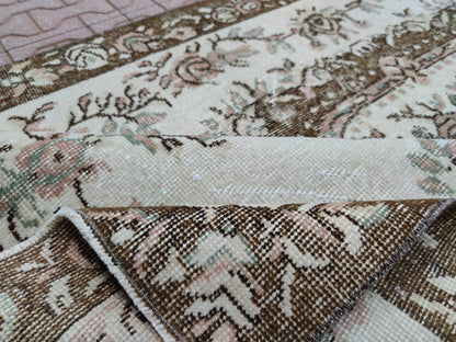 Vintage Oushak Rug 3x6: Handwoven Wool & Cotton Turkish Rug