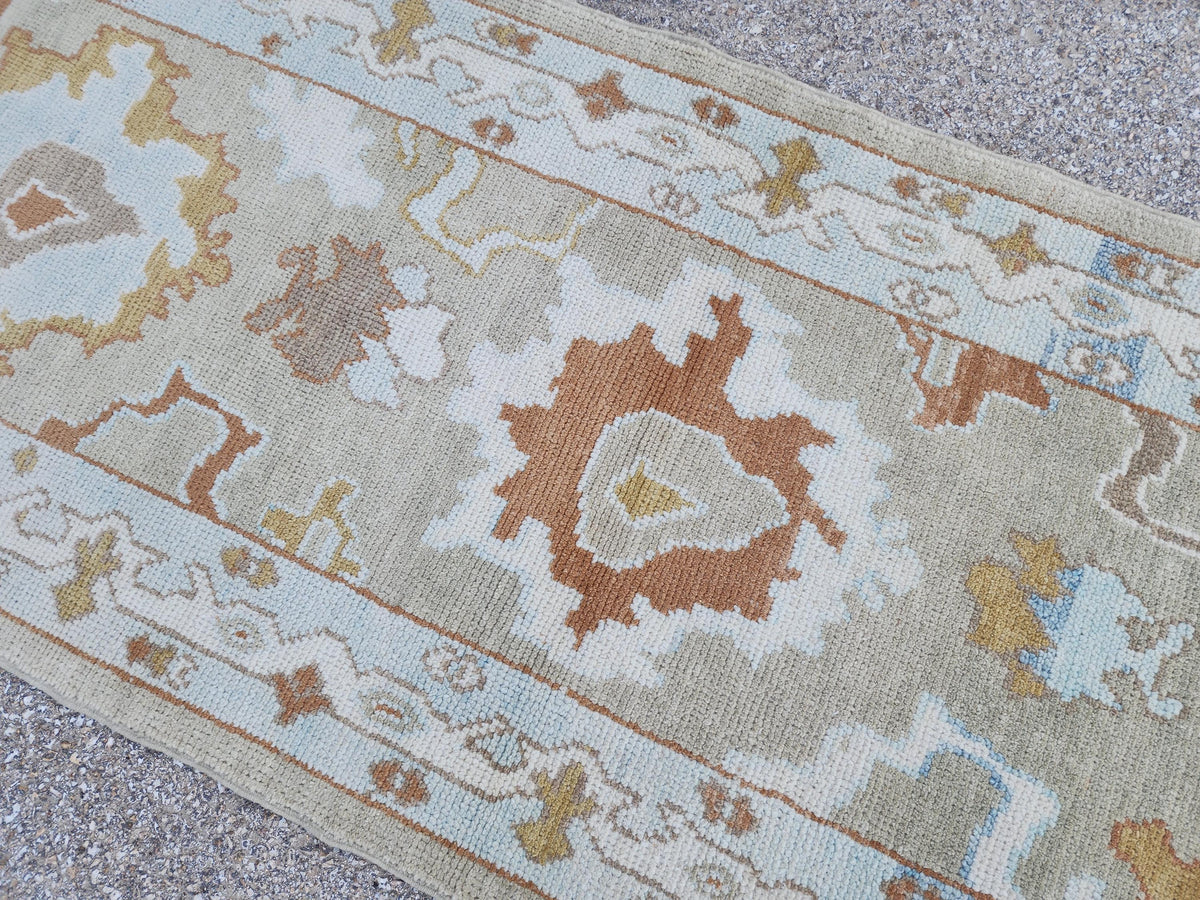 Handwoven Wool Oushak Runner Rug: 3x13 Turkish Entry Rug, Hallway Rustic Decor