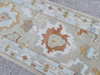 Handwoven Wool Oushak Runner Rug: 3x13 Turkish Entry Rug, Hallway Rustic Decor