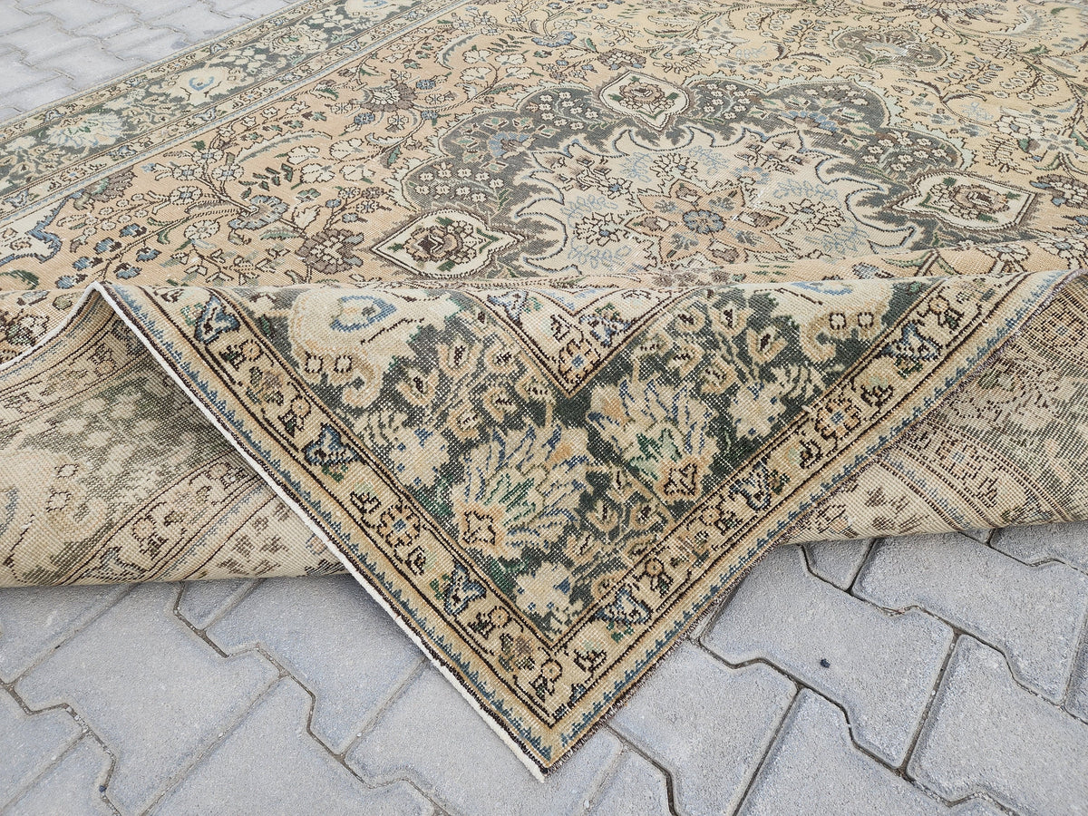 Hand Knotted Oushak Turkish Rug: 8x11 Vintage Wool Area Rug