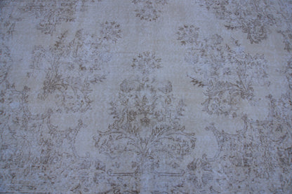 Vintage Turkish Oushak Rug 7x10: Handwoven Wool & Cotton Beige