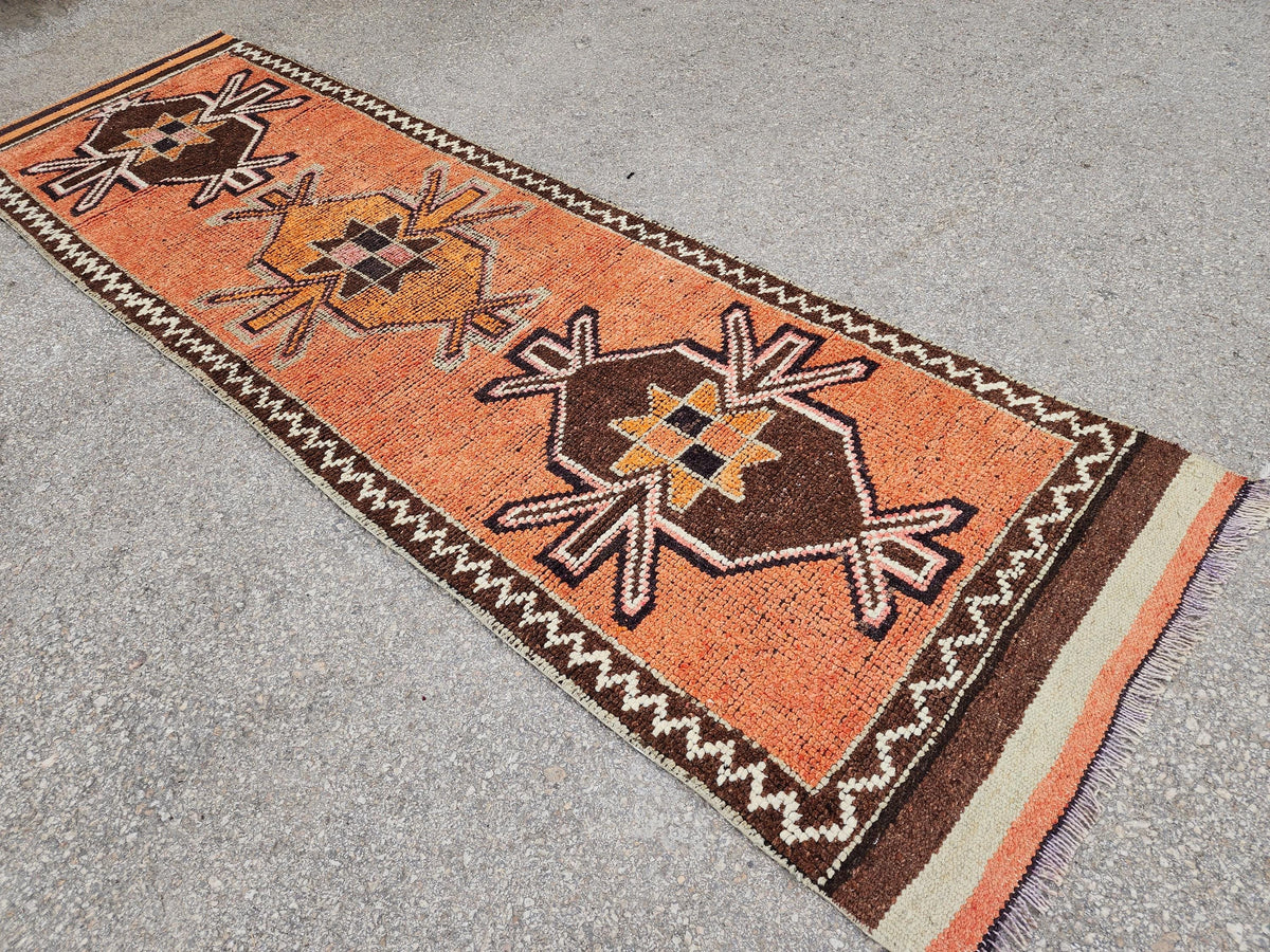 Wool Hand Made Rug 2.7x9.8 ft, Oriental Medium Pile Runner, Hallway Home Decor