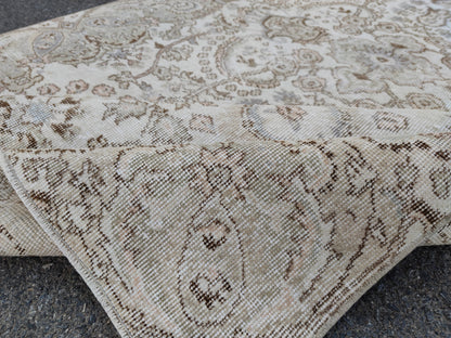 Handwoven Turkish Oushak Rug 5x8: Neutral Boho Decor