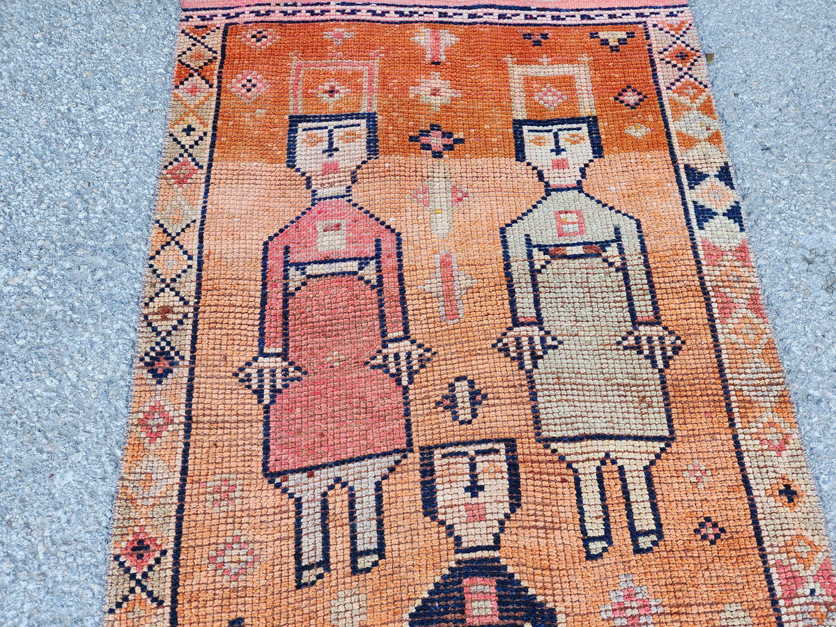 3x8 Tribal Runner Rug, Hand Made Rustic Decor, Kitchen Decor, Up Cycled Wool