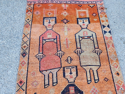 3x8 Tribal Runner Rug, Hand Made Rustic Decor, Kitchen Decor, Up Cycled Wool