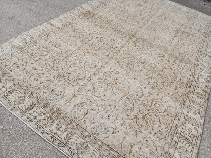 Hand Knotted Wool Rug 6x10: Beige Turkish Oushak Rug