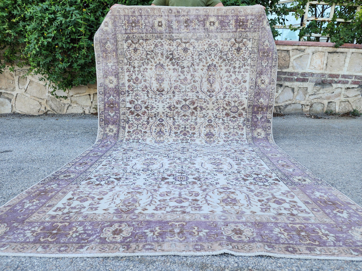 Oushak Neutral Rug 5x9, Turkish Beige Hand Made Carpet, Rustic Dining Room Decor