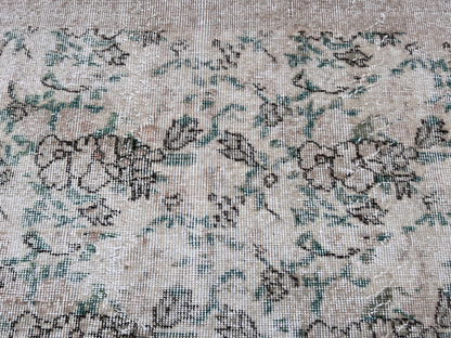 Handwoven Turkish Oushak Rug: 3.7x6.6, Wool & Cotton Floral Rug