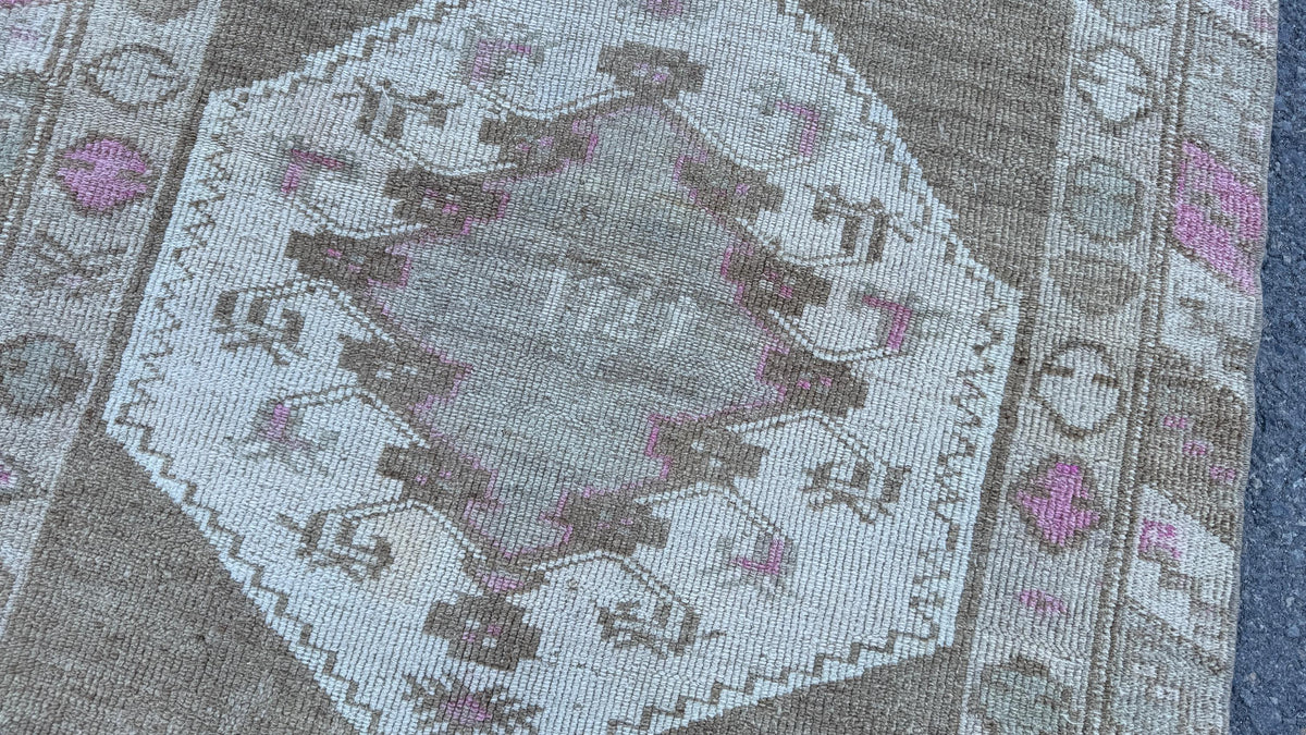 4x8 Kars Wool Runner Rug, Hand Knotted Rustic Decor, Beige and Brown