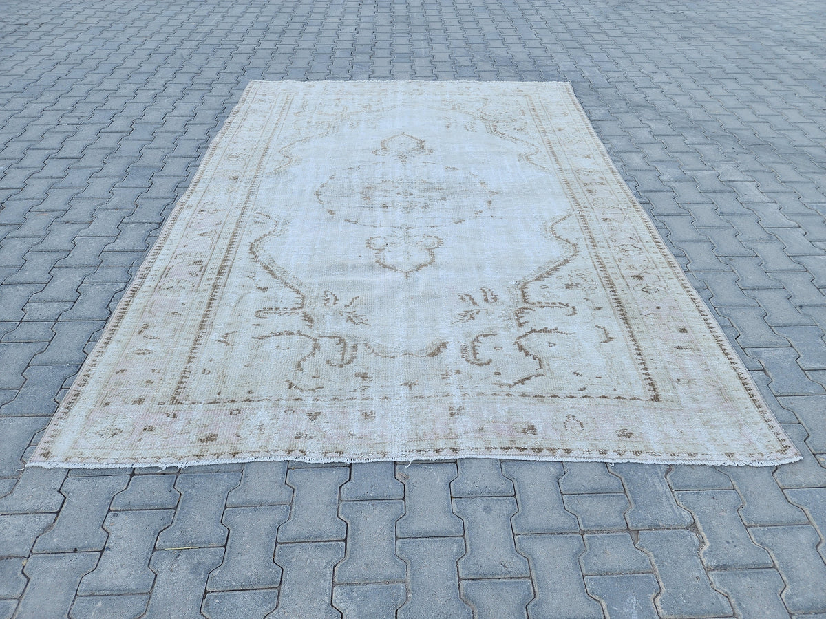 6x9 Wool Neutral Rug, Beige and White Wool Hand Made, Dining Room Decor