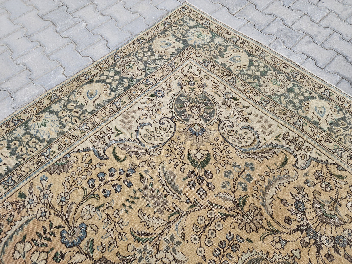 Hand Knotted Oushak Turkish Rug: 8x11 Vintage Wool Area Rug