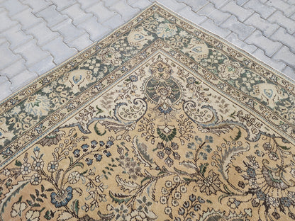Hand Knotted Oushak Turkish Rug: 8x11 Vintage Wool Area Rug