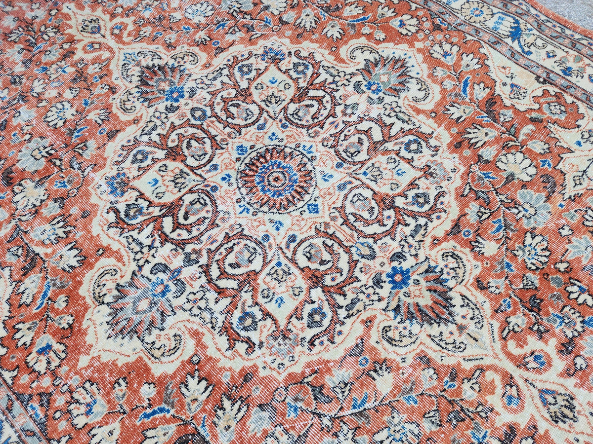 Hand Made Rug 6.6 x 9.8 ft, Turkish Hand Knotted Oushak Design Carpet, Home Decor