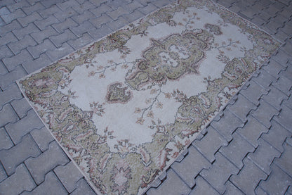 Vintage Turkish Oushak Rug 4x7: Handwoven Wool & Cotton