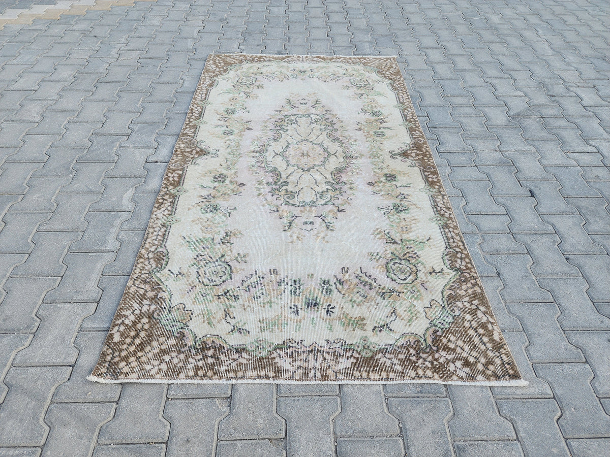 Handwoven Turkish Oushak Rug 3x6: Wool & Cotton Vintage Area Rug