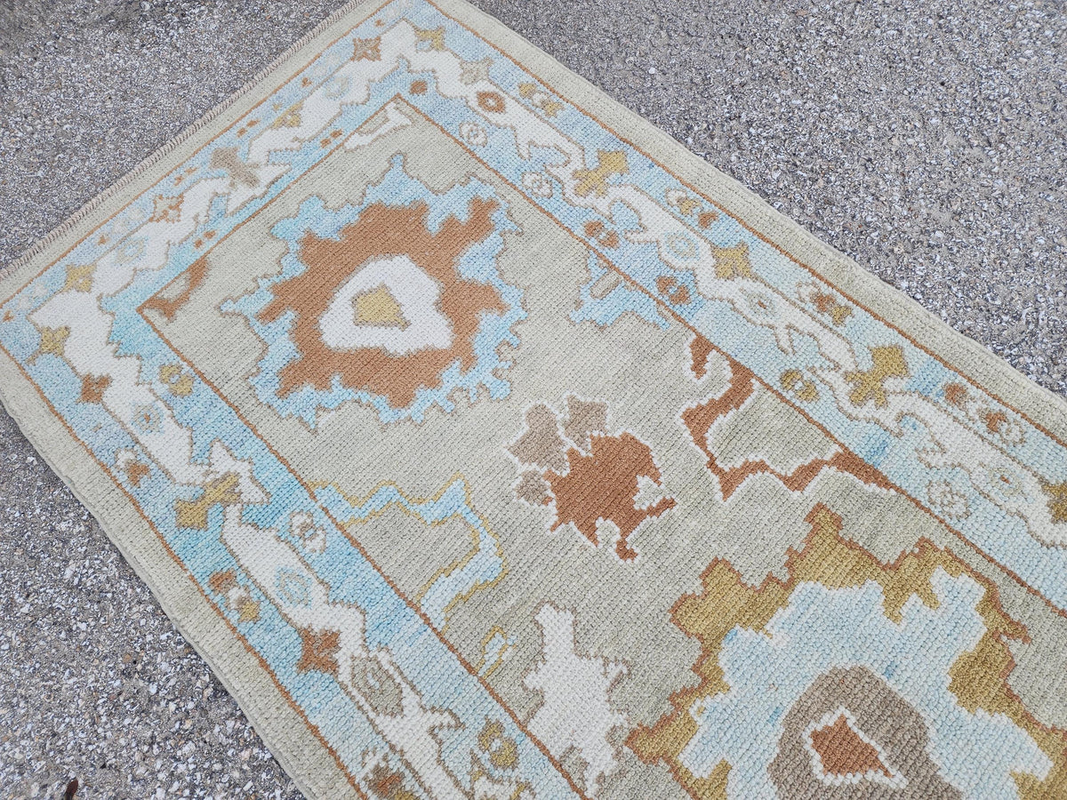 Handwoven Wool Oushak Runner Rug: 3x13 Turkish Entry Rug, Hallway Rustic Decor