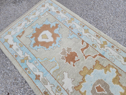 Handwoven Wool Oushak Runner Rug: 3x13 Turkish Entry Rug, Hallway Rustic Decor
