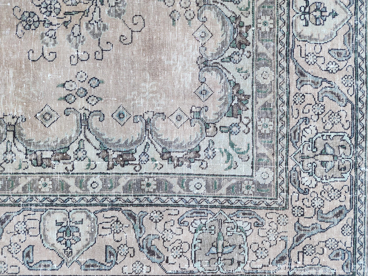 9x12 Vintage Brown Area Rug: Hand Knotted, Persian Medallion Design