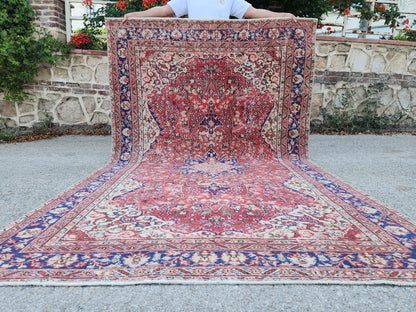 Oushak Area Rug 5.6 x 9.2 ft, Turkish Hand Knotted isparta Carpet, Living Room Decor