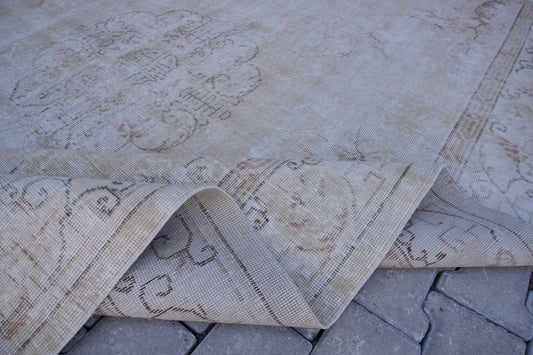 Neutral Turkish Rug 7x10: Oushak Vintage Style, Farmhouse Decor, Living Room Boho Rug
