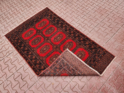 Hand Knotted Wool Turkish Rug 3x5: Red Bohemian Oushak Rug