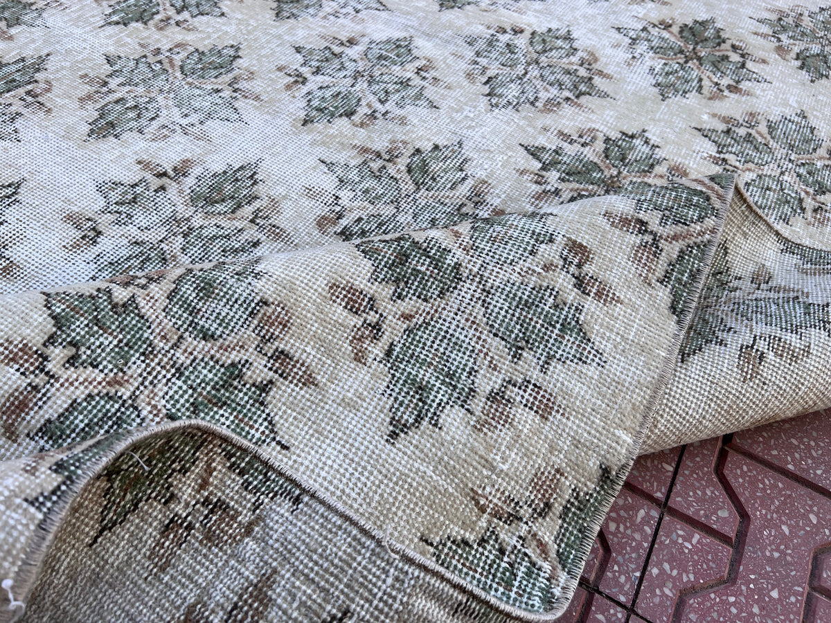 Handwoven Turkish Oushak Rug: 4x7 Green Wool Entryway Rug