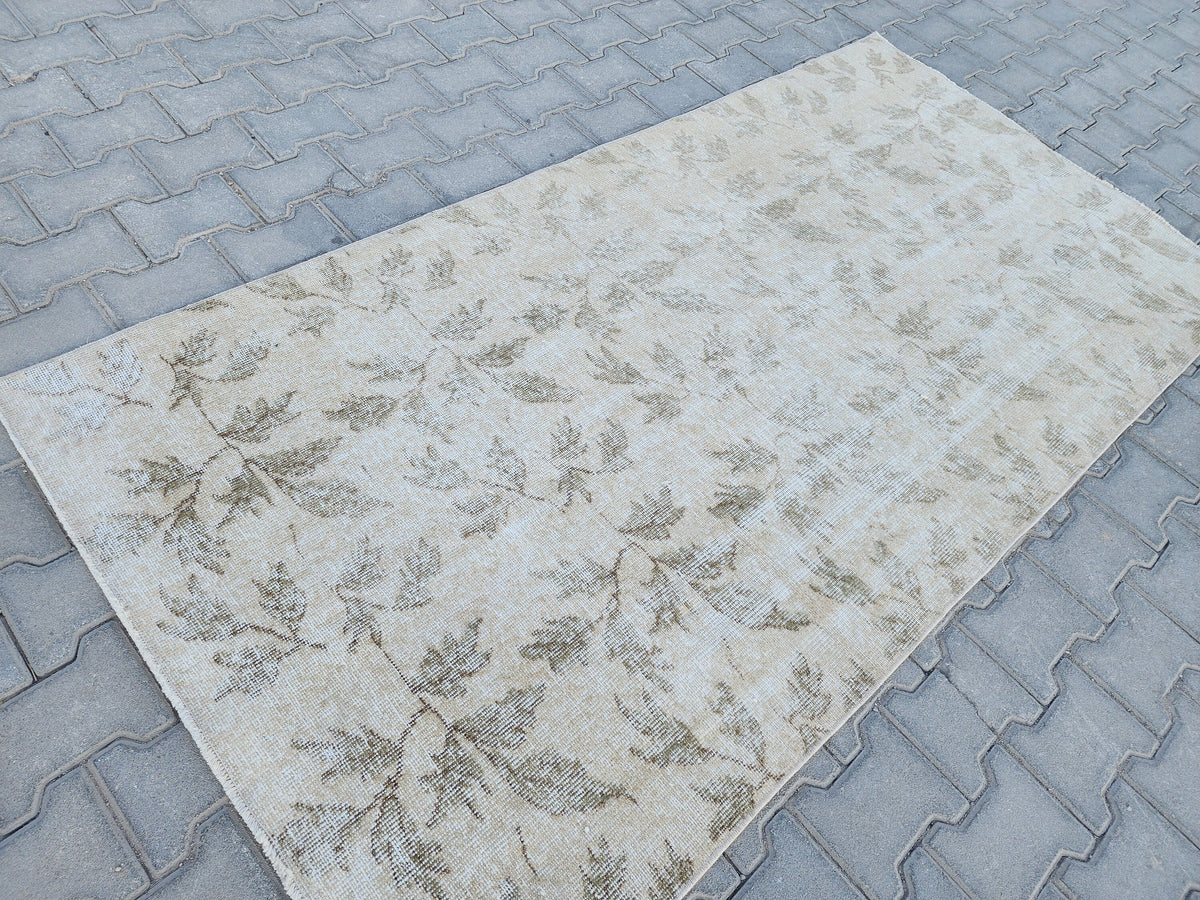 Handwoven Turkish Oushak Rug 3x7: Wool & Cotton Blend