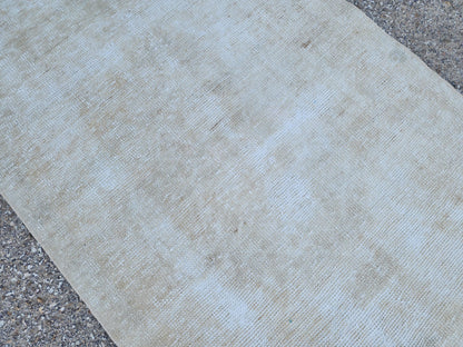 Neutral Turkish Wool Runner Rug 2x11: Hand-Knotted Bohemian Hallway Decor
