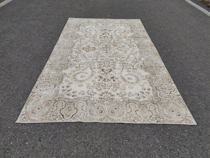 Handwoven Turkish Oushak Rug 5x8: Neutral Boho Decor
