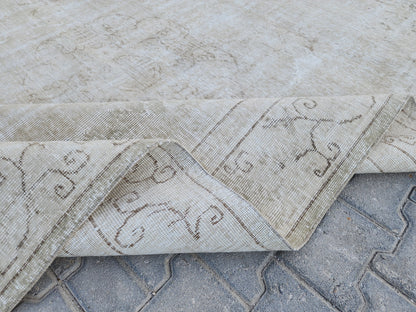 7x10 Turkish Rug, Beige Wool Hand Made, Home Interior Decor